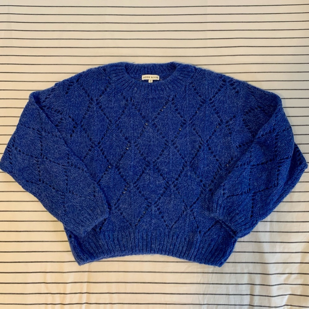 Moon River diamond stitch blue sweater